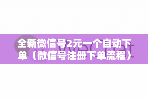 全新微信号2元一个自动下单（微信号注册下单流程）